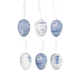Plastic blue-white hanging eggs 6 cm, 6 pieces in a bag
