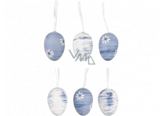 Blue-white plastic eggs for hanging 6 cm, 6 pieces in a bag