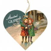 Bohemia Gifts Wooden decorative heart with print Children at the church 12 cm