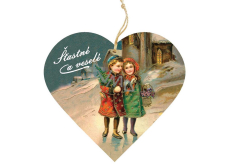 Bohemia Gifts Wooden decorative heart with print Children at the church 12 cm