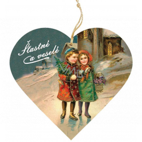 Bohemia Gifts Wooden decorative heart with print Children at the church 12 cm
