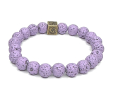 Lava light purple with royal mantra Om, bracelet elastic natural stone, ball 8 mm / 16-17 cm, born of the four elements