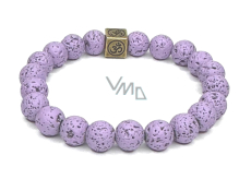 Lava light purple with royal mantra Om, bracelet elastic natural stone, ball 8 mm / 16-17 cm, born of the four elements
