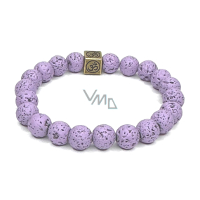 Lava light purple with royal mantra Om, bracelet elastic natural stone, ball 8 mm / 16-17 cm, born of the four elements