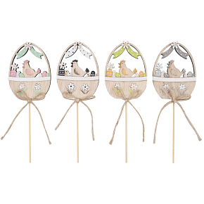 Hen in basket wooden dowel 9 cm + skewers 1 piece different colours