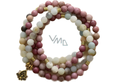 108 Mala Amazonite + Rhodonite + Lotus necklace meditation jewelry, natural stone, ball 6 mm