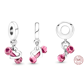 Charm Sterling silver 925 Chinka and heart, pendant on bracelet sport
