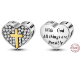 Sterling silver 925 Religious charms Heart, cross, God of possibilities, bead for bracelet