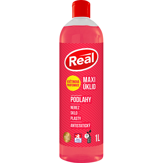 Real Maxi Cleaning with Floral Fragrance Floor Cleaner Stainless Steel, Glass, Plastics, Antistatic, 1 l