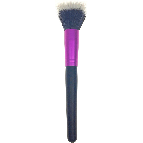 Cosmetic brush with synthetic bristles for powder black-white hair black-pink handle 18,5 cm 30490