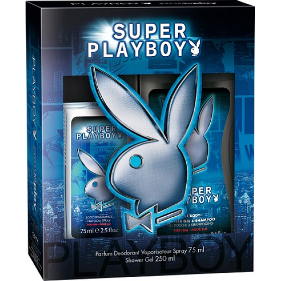 Playboy Super Playboy for Him perfumed deodorant glass for men 75 ml + shower gel 250 ml, cosmetic set