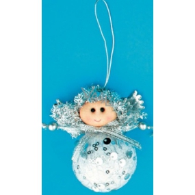 White angel with silver sequins for hanging 10 cm