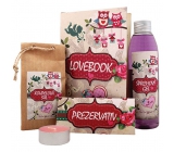 Bohemia Gifts Lovebook shower gel 200 ml + bath salt 150 g + condom 1 piece + candle 1 piece, cosmetic set