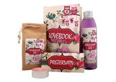 Bohemia Gifts Lovebook shower gel 200 ml + bath salt 150 g + condom 1 piece + candle 1 piece, cosmetic set