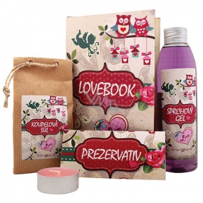 Bohemia Gifts Lovebook shower gel 200 ml + bath salt 150 g + condom 1 piece + candle 1 piece, cosmetic set