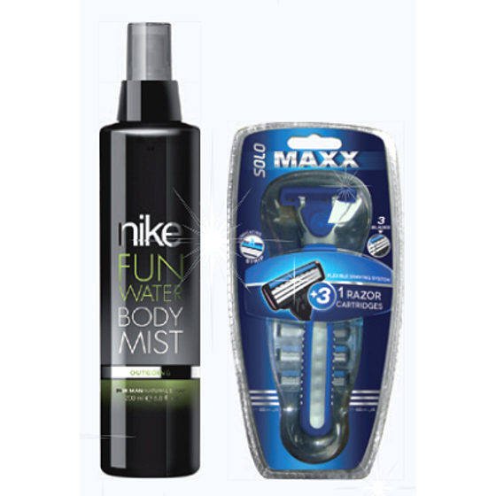 Nike Fun Water Body Mist Outrageous Perfumed Body Spray for Men 200 ml + razor for men gift set