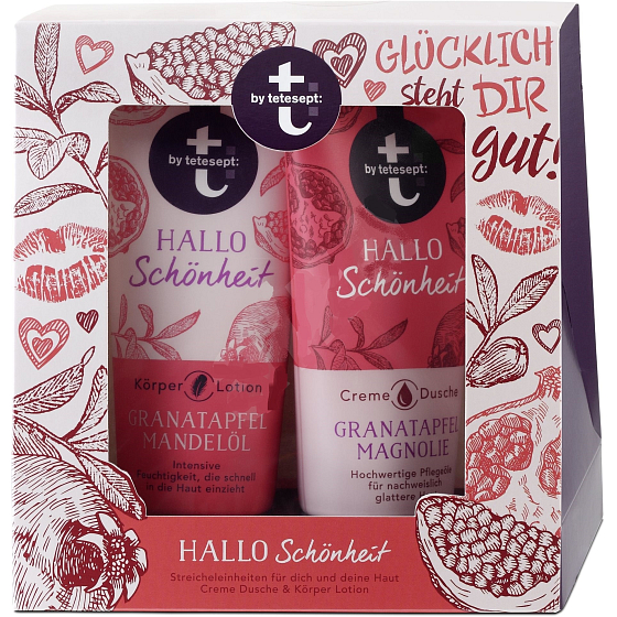 T: BY Tetesept Hallo Schönheit Pomegranate and magnolia shower gel 200 ml + body lotion 200 ml for perfect skin, cosmetic set