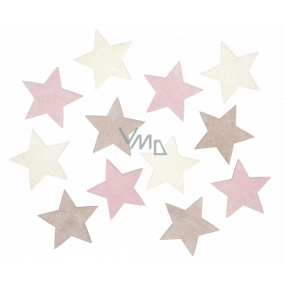 Wooden stars pink, brown and white 4 cm 12 pieces