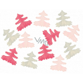 Wooden trees brown, light pink, dark pink 4 cm 12 pieces