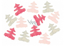 Wooden trees brown, light pink, dark pink 4 cm 12 pieces