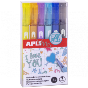 Apli Outline Marker marker with round tip 5,5 mm for two-colour writing 6 pieces, set