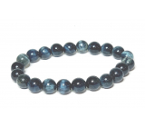 Tiger's eye dark blue grey elastic natural stone, 8 mm / 16-17 cm, stone of the sun and earth, brings luck and wealth