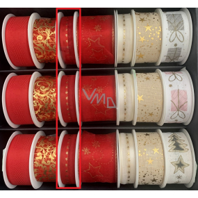 Nekupto Fabric Christmas ribbon Red gold dots 15 mm x 3 m