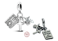 Sterling silver 925 Religious charms, First Communion, Baptism - Bible with God all things are possible, 3in1 pendant bracelet