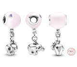 Charm Sterling silver 925 Elephant with pink balloon, pendant on bracelet family