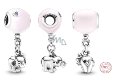 Charm Sterling silver 925 Elephant with pink balloon, pendant on bracelet family