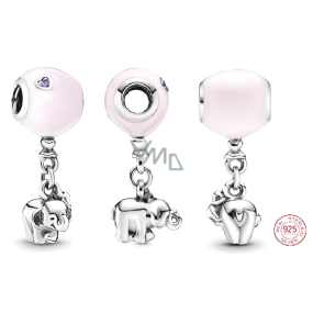 Charm Sterling silver 925 Elephant with pink balloon, pendant on bracelet family