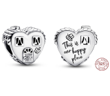 Charm Sterling Silver 925 Heart-Shaped House This is Our Happy Place, Family Bracelet Bead