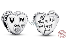 Charm Sterling silver 925 Heart shaped house This is our happy place, bead on bracelet family