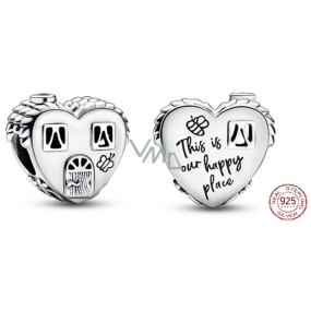 Charm Sterling Silver 925 Heart-Shaped House This is Our Happy Place, Family Bracelet Bead