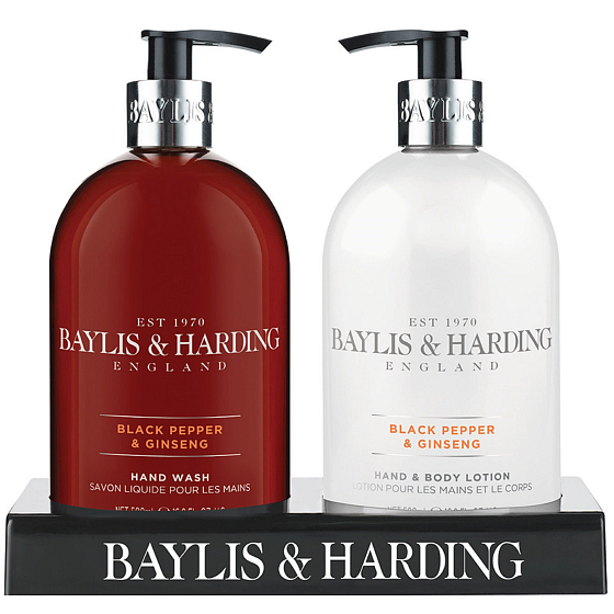 Baylis & Harding Men Black pepper and Ginseng liquid soap 500 ml + hand and body lotion 500 ml, cosmetic set for men