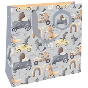 Nekupto Luxury paper gift bag 23 x 23 x 10 cm Cars and stuffed animals