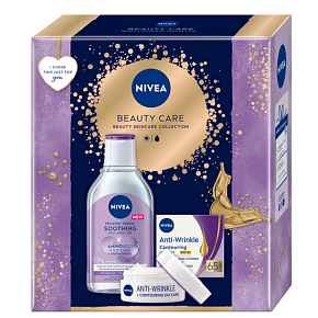 Nivea Beauty Care Antiwrinkle Cream for Contour Improvement 65+ 50 ml + Nivea Sensitive Soothing Micellar Water 400 ml, Cosmetic Set for Women