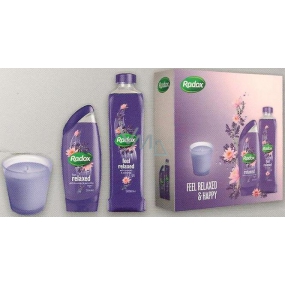 Radox Feel Relaxed shower gel 250 ml + bath foam 500 ml + candle, cosmetic set