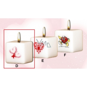 Lima Valentine's candle 2 hearts candle with decal white cube 45 x 45 mm 1 piece