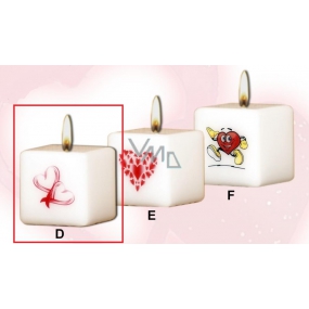 Lima Valentine's Candle 2 Hearts Candle with Print White Cube 45 x 45 mm 1 Piece