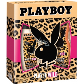 Playboy Play It Wild for Her perfume deodorant glass 75 ml + shower gel 250 ml, cosmetic set 2016