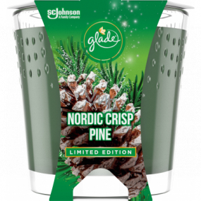 Glade Nordic Crisp Pine with the scent of pine, juniper and mistletoe scented candle in a glass, burning time up to 32 hours 129 g