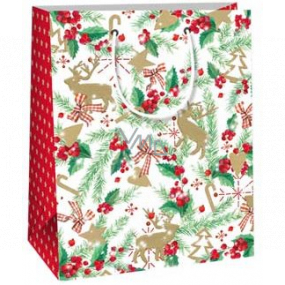 Ditipo Gift paper bag 18 x 10 x 22.7 cm white twig needles, holly, bows C
