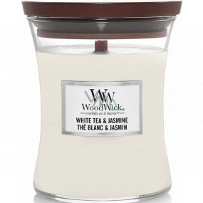WoodWick White Tea & Jasmin - White tea and jasmine scented candle with wooden wick and lid glass small 85 g
