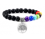 Chakra bracelet elastic Tree of Life + Onyx, natural stone, ball 8 mm / 16-17 cm, life force stone