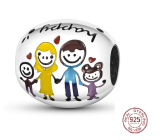 Sterling silver 925 Happy family = dad, mom and us, bead for bracelet family