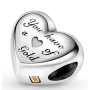 Sterling silver 925 Heart domed gold, love bead on bracelet