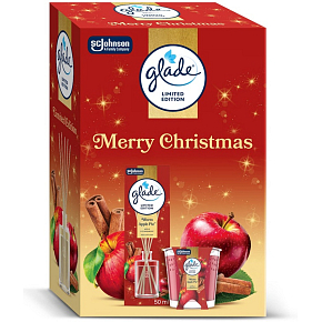 Glade Merry Christmas Warm Apple Pie apple and cinnamon scented sticks and candle 50 ml + 112 g, gift set