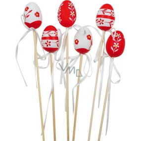 Plastic egg white, red flowers recess 4 cm + skewers 1 piece