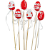 Plastic egg white, red flowers recess 4 cm + skewers 1 piece